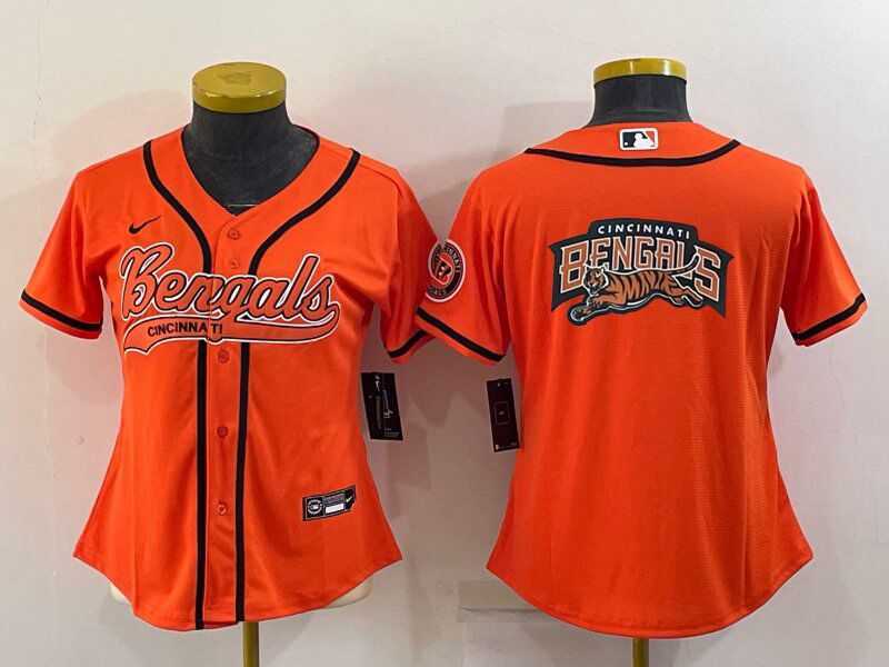 Women's Cincinnati Bengals Orange Team Big Logo With Patch Cool Base Stitched Baseball Jersey,We sell and wholesale Women's Cincinnati Bengals Orange Team Big Logo With Patch Cool Base Stitched Baseball Jersey on line form chian!